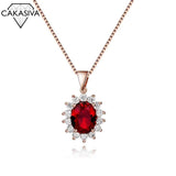Ruby Pendant Necklace with Rose Clavicle Chain for Women