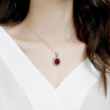 Ruby Pendant Necklace with Rose Clavicle Chain for Women