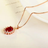 Ruby Pendant Necklace with Rose Clavicle Chain for Women