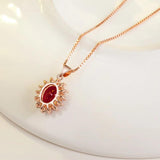 Ruby Pendant Necklace with Rose Clavicle Chain for Women