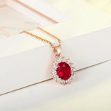Ruby Pendant Necklace with Rose Clavicle Chain for Women