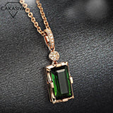Rose Pendant with Emerald Tourmaline Long Necklace