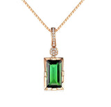 Rose Pendant with Emerald Tourmaline Long Necklace