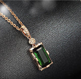 Rose Pendant with Emerald Tourmaline Long Necklace
