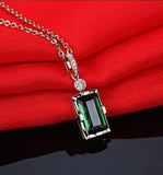 Rose Pendant with Emerald Tourmaline Long Necklace