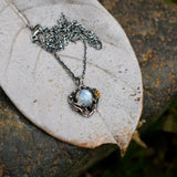 Colorful Moonlight Stone Rose Pendant Tree Leaf Necklace