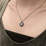 Colorful Moonlight Stone Rose Pendant Tree Leaf Necklace