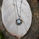 Colorful Moonlight Stone Rose Pendant Tree Leaf Necklace