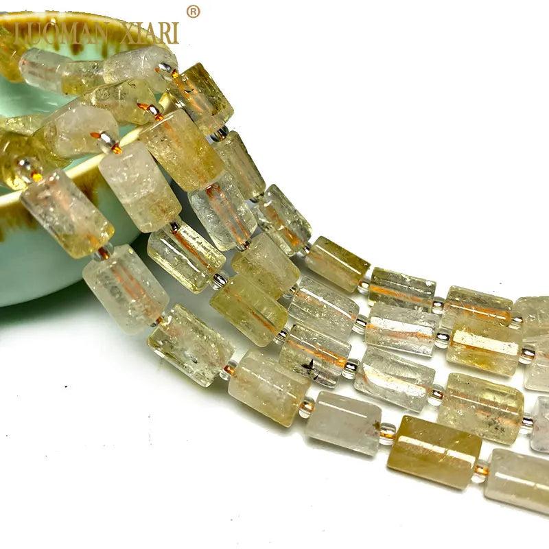 Natural Stone Yellow Citrine Cylinder Spacer Beads
