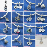 925 Silver Beads Monogram Double Heart Hamsa Hand Japanese Doll Dangle Charm