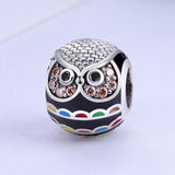 925 Silver Bead Charm Wisdom Owl Crystals Bracelet Jewelry