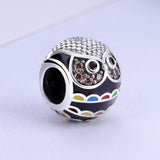 925 Silver Bead Charm Wisdom Owl Crystals Bracelet Jewelry