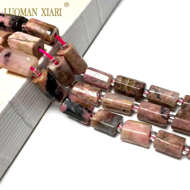 Natural Stone Red Rhodonit Faceted Cylinder Beads