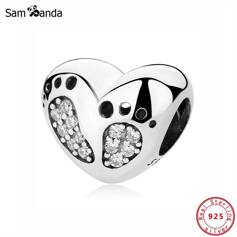 925 Sterling Silver Baby Footprint Charm Bead for Mother