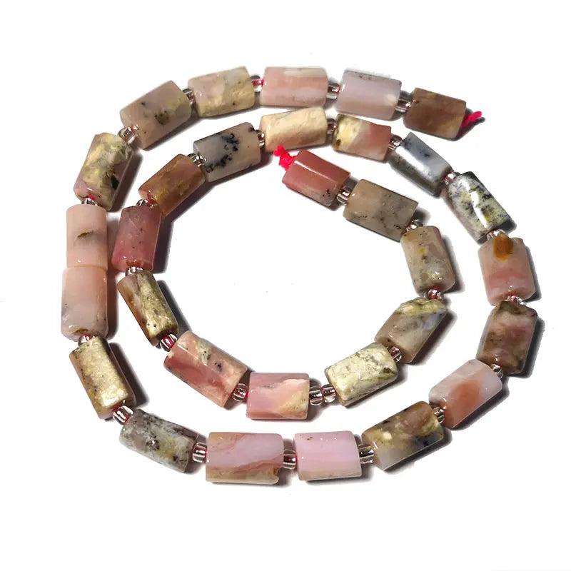 Pink Opal Stone Beads Faceted Cylinder Spacer Beads