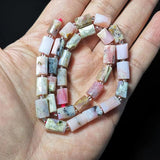 Pink Opal Stone Beads Faceted Cylinder Spacer Beads