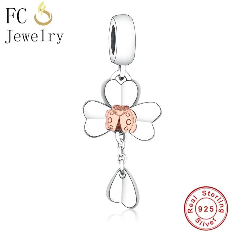925 Silver Rose Charm Bracelet Ladybug Clover Bead Pendant