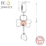925 Silver Rose Charm Bracelet Ladybug Clover Bead Pendant