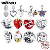 925 Sterling Silver Retro Teacup Heart Love Bee Hugs Beads Charms Pendant