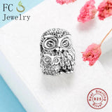 925 Sterling Silver Antique Owl Bead Bracelet Charm