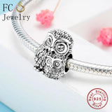 925 Sterling Silver Antique Owl Bead Bracelet Charm
