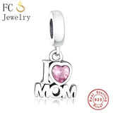 925 Silver Letter K Mom Love Beads Pendant for DIY Bracelet Bangle