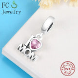 925 Silver Letter K Mom Love Beads Pendant for DIY Bracelet Bangle