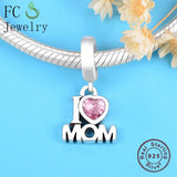 925 Silver Letter K Mom Love Beads Pendant for DIY Bracelet Bangle
