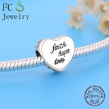 925 Sterling Silver Letter Charms Bracelet Hope Faith Love Beads Family