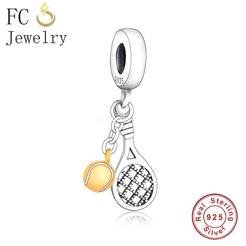 Beach Tennis Racket Ball Charms 925 Sterling Silver for Bracelet Making