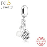Beach Tennis Racket Ball Charms 925 Sterling Silver for Bracelet Making