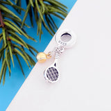 Beach Tennis Racket Ball Charms 925 Sterling Silver for Bracelet Making