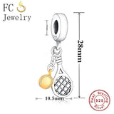 Beach Tennis Racket Ball Charms 925 Sterling Silver for Bracelet Making
