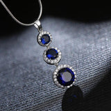 Silver Necklace Round Shape Sapphire Zircon Pendant for Women Wedding