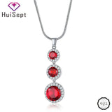 Silver Necklace Round Shape Sapphire Zircon Pendant for Women Wedding