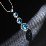 Silver Necklace Round Shape Sapphire Zircon Pendant for Women Wedding