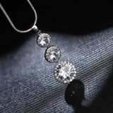 Silver Necklace Round Shape Sapphire Zircon Pendant for Women Wedding