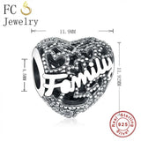 925 Sterling Silver Family Heart Bead Charm for Bracelet