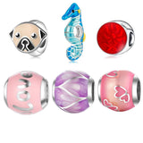 925 Silver Seahorse Dog Pink Love Pendant Charms for Bracelets