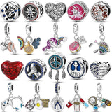 925 Sterling Silver Red Heart Beaded Bracelet for Women
