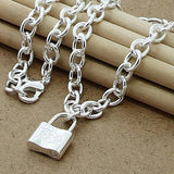 925 Sterling Square Lock Necklace 18 Inch Chain for Women