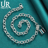 925 Sterling Square Lock Necklace 18 Inch Chain for Women