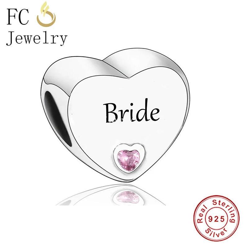 925 Silver Bride Charm Bracelet with Pink Zirconia Beads