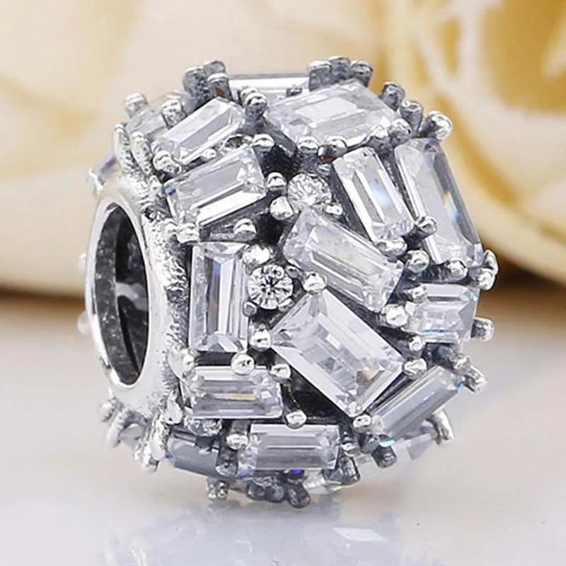 Baguette Crystal Beads 925 Sterling Silver Charm Bracelet Bangle