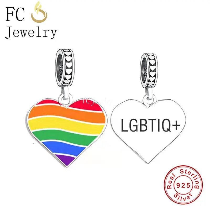 Sterling Silver Enamel Rainbow LGBTIQ+ Heart Bead Charm