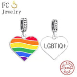 Sterling Silver Enamel Rainbow LGBTIQ+ Heart Bead Charm