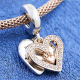 Rose Sparkling Heart Crystal Pendant Bead 925 Sterling Silver Charm