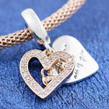 Rose Sparkling Heart Crystal Pendant Bead 925 Sterling Silver Charm