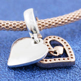 Rose Sparkling Heart Crystal Pendant Bead 925 Sterling Silver Charm