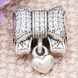 Crystal Love Heart Bow Pendant Beads for 925 Sterling Silver Bracelet